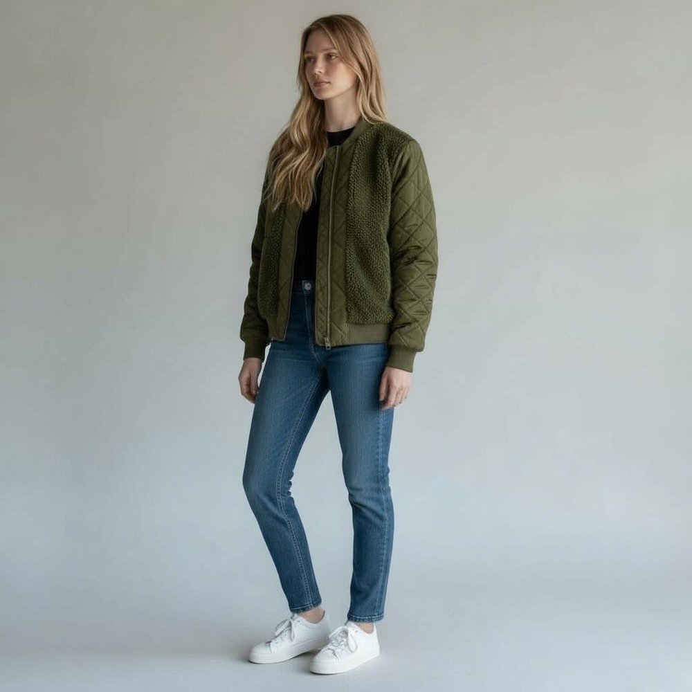 Dear John Olive Green Quilted Sherpa‎ Bomber Jacket - Women's Small Casual